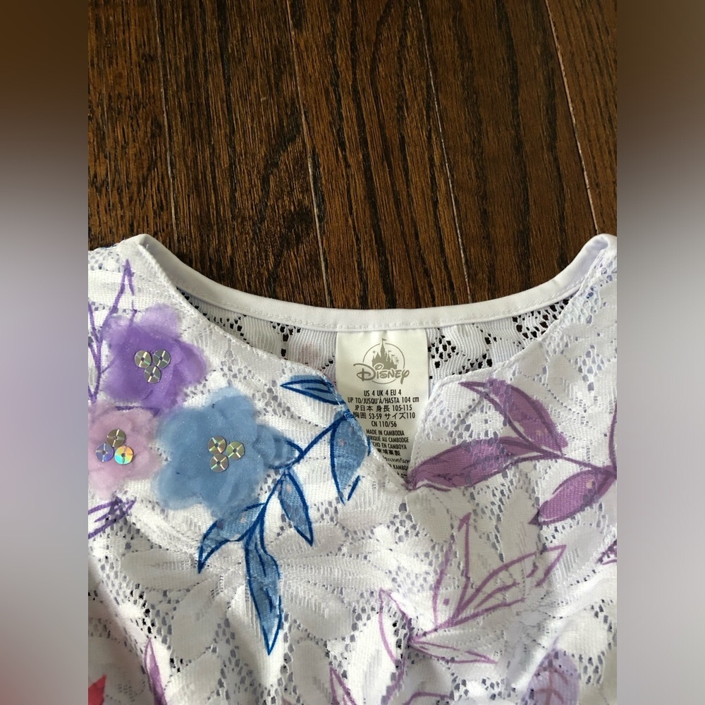 Disney Parks Girls 4/4T White/Pink/Purple Floral Disney's Frozen Caftan Cover-Up - Picture 6 of 13